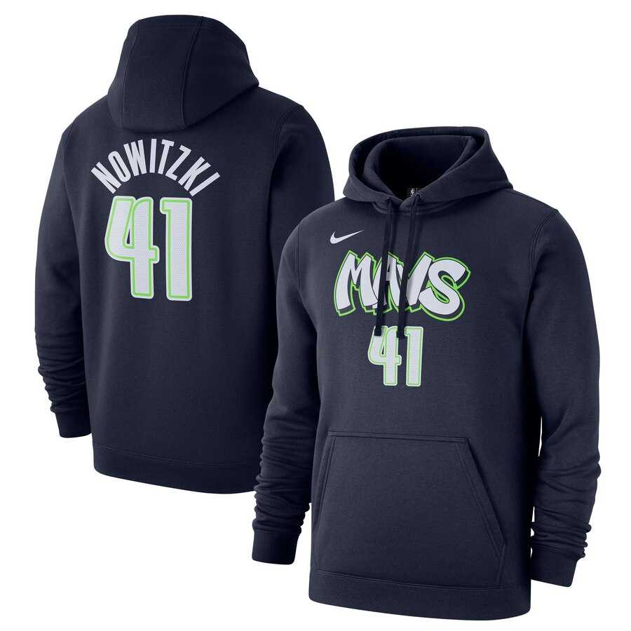 NBA Dallas Mavericks 41 Dirk Nowitzki Nike 201920 City Edition Name Number Pullover Hoodie Navy